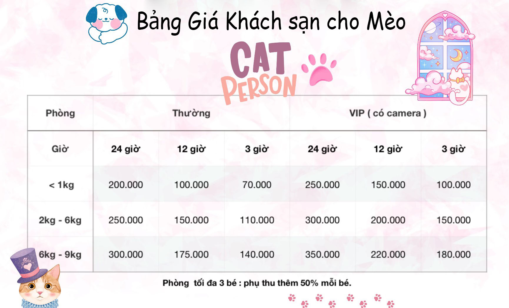 bảng giá khách sạn mèo